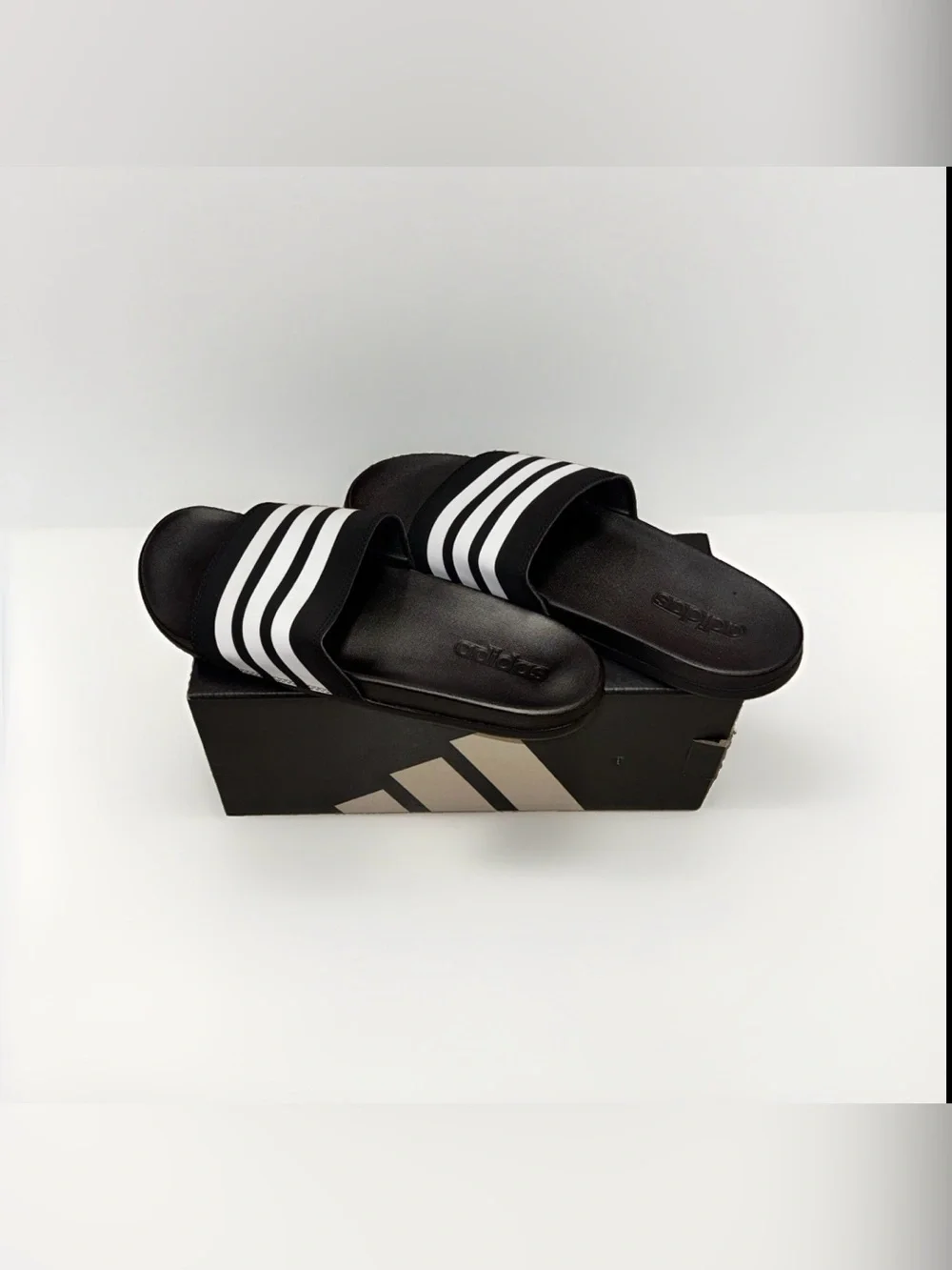 ADIDAS Adilette Comfort Unisex Black White Stripe Slides Mens 12 Womens 13 NIB